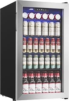 - Beverage Refrigerator Cooler - 126 Can Mini Fridge with Glass Door for Soda Beer or Wine, Beverage Cooler for Home, Office, Bar with Adjustable Removable Shelves, Silver
