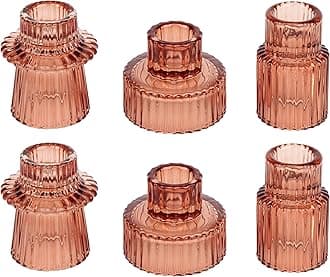 Glass Candlestick Holders Tealight Candle Holders for Table Centerpieces, Wedding Decor and Dinner Party (6 Pcs, Reddish Brown)