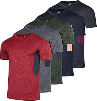 5 Pack: Men's Dry-Fit Short Sleeve Crew Neck T Shirts Fitness Running Gym Workout Cool Exercise Athletic Tee