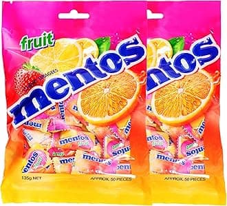 Mentos Chewy Dragees Fruit, 2 X Each 135 Gm, 270 Gm
