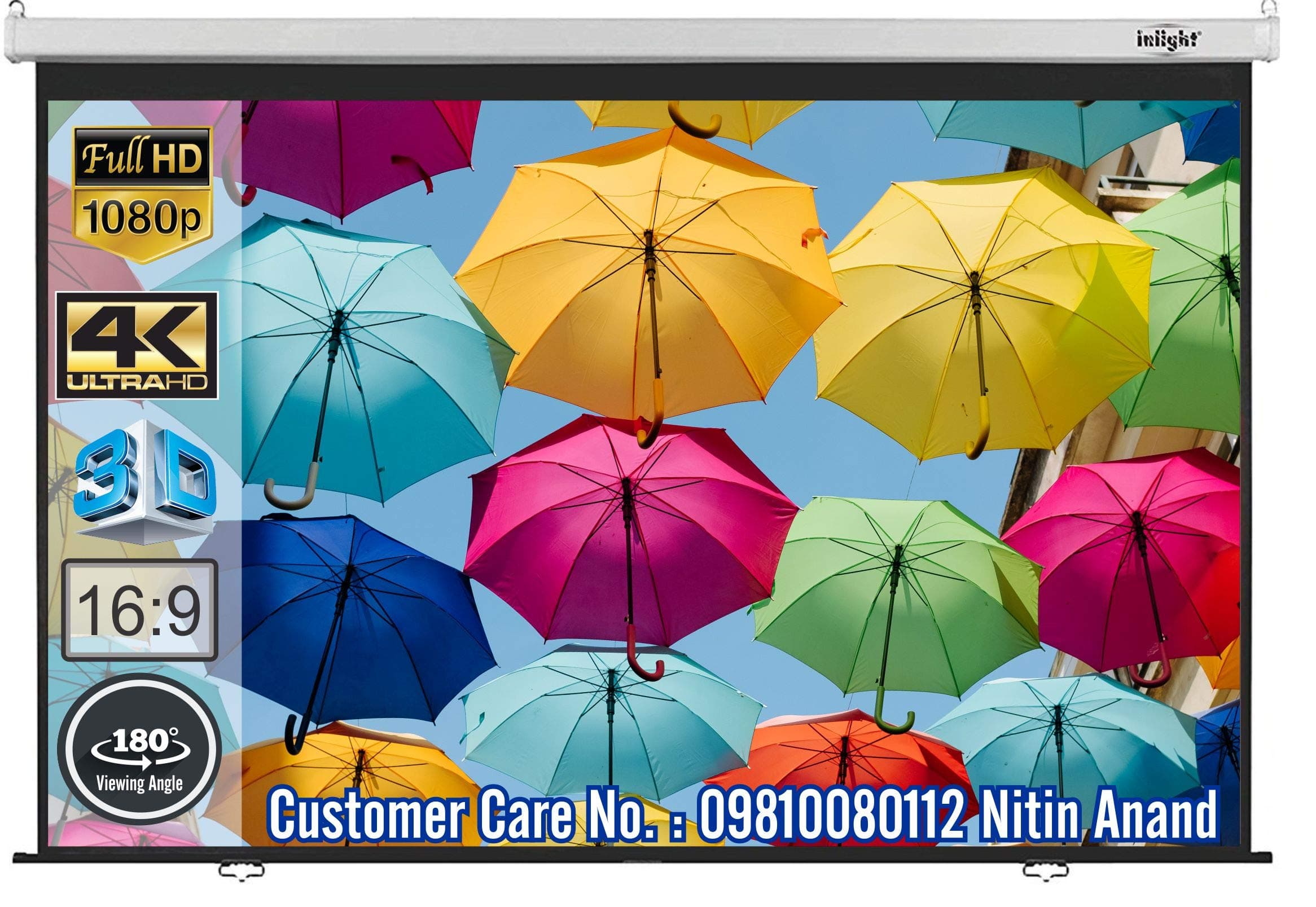 Inlight 92 Inches Diagonal, 16:9 Aspect Ratio, 7 ft x 4 ft Supports Ultra HD 3D-4K Manual Wall Type No Autolock/Instalock Projector Screen(White)