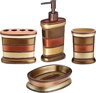 Zahari Home 4pc Contempo Stylish Bathroom Accessories Set Shower Soap Dispenser, Tumbler, Tooth Brush Holder and Soap Holder Luxury Contemporary Decor Unique Design Modern Bathroom Shower Set