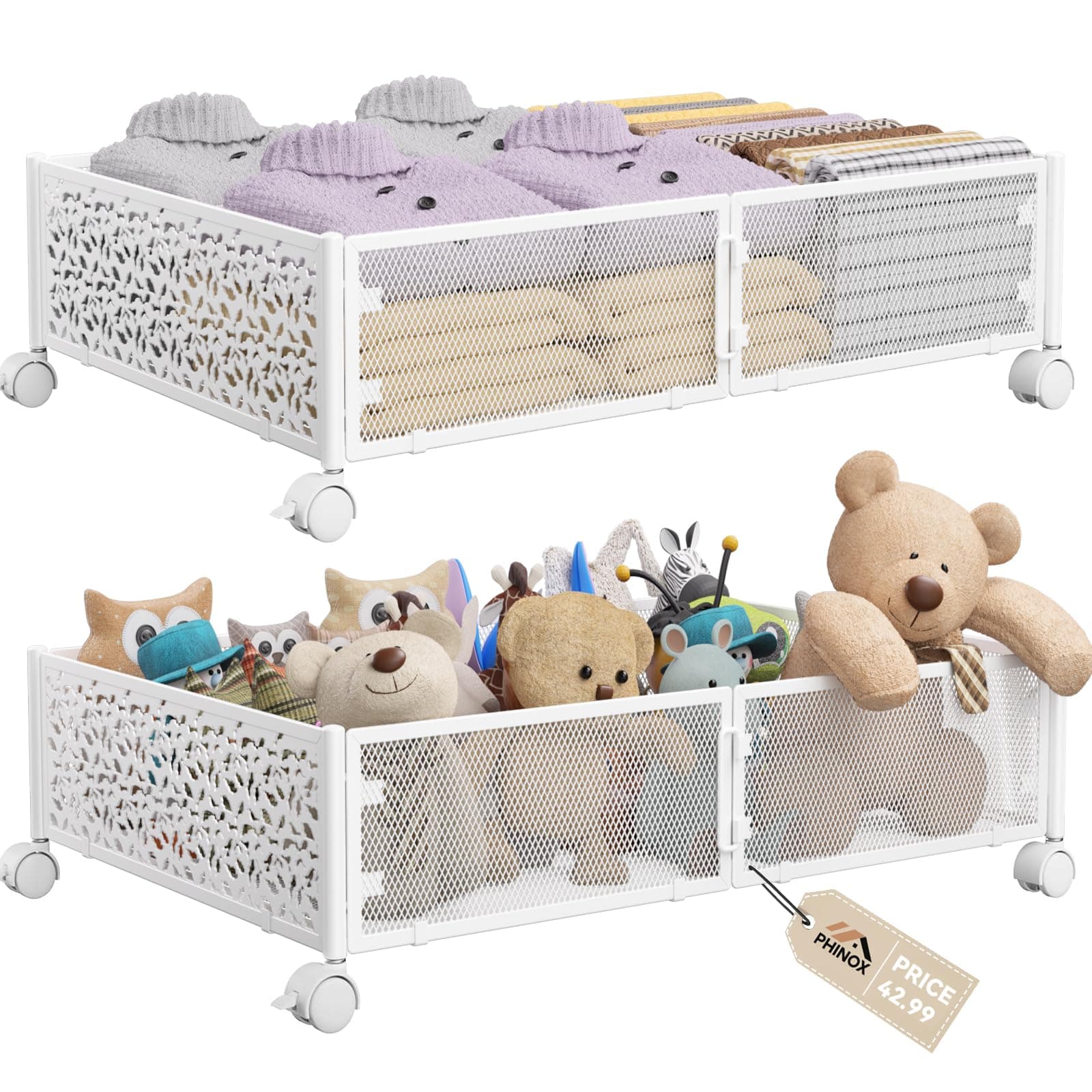 Under Bed Storage, Under the Bed Storage Containers with Wheels, Under Bed Shoe Storage Organizer Drawer for Bedroom Clothes Shoes Blankets -2Pack