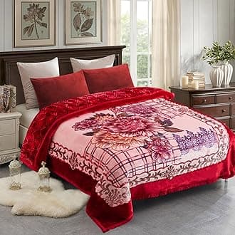 JML Korean Style Mink Blanket Heavy King Size 87" x 94", 10.5 Pounds Plush Fleece Blankets for Winter- Silky Soft and Warm, 2 Ply A&B Printed Embossed Raschel Bed Blanket (Burgundy Floral)