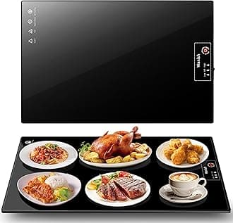 Electric Warming Tray(Large 22”x14”),Food Warmer with Thermostat and Full Surface Heating,Food Warming Mat with 2 Temperature Modes for Parties Buffet,Gatherings,Heat Resistant Glass,Black