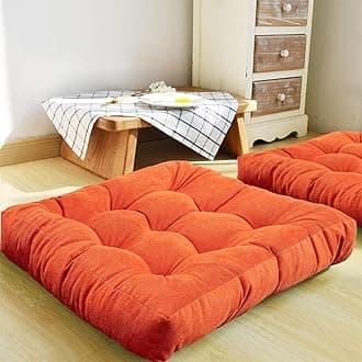 HIGOGOGO Floor Pillow, Square Meditation Pillow for Seating on Floor Solid Thick Tufted Seat Cushion Meditation Cushion for Yoga Living Room Sofa Balcony Outdoor, Orange, 22x22 Inch