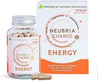 NEUBRIA Charge Energy & Brain Supplement – Nootropics for Adults with Guarana, Ginseng Blend, Green Tea, Vitamins B6, B12 & L-Theanine – Gym & Workout Formula for Women & Men – 60 Vegan Capsules