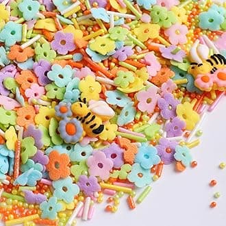 Flower Sprinkles Edible, Spring Colorful Bees Green Pearls Sprinkles for Cake Decorating Cupcake Toppers Baking Cookie