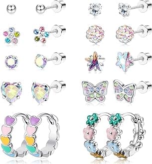 SAILIMUE Hypoallergenic Earrings for Girls Women Surgical Steel Cute Baby Kids Toddler Earrings Screw Back earring Stud Hoop Earring Set 10Pairs Christmas Gifts