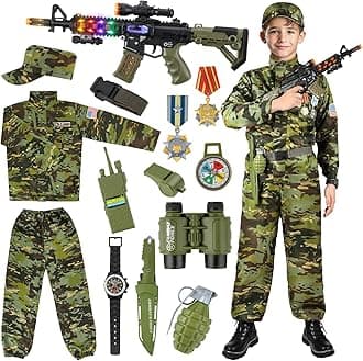 Metemot Kids Army Costume for Boys, Military Army Costume with Army Toys, Solider Boy Dress up, Halloween Costumes for Boys
