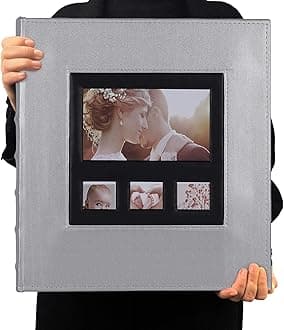 RECUTMS Photo Album for 4x6 600 Photos Extra Large Capacity Leather Cover Wedding Family Photo Albums Holds 600 Horizontal and Vertical 4x6 Photos with Black Pages 5 Per Page (Silver)