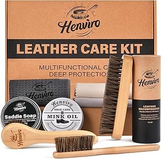 HenviroLeather Boot Care Kit - 9 PCS Saddle Soap, Mink Oil, Shoe Brushes, Waterproofing Wax, and More