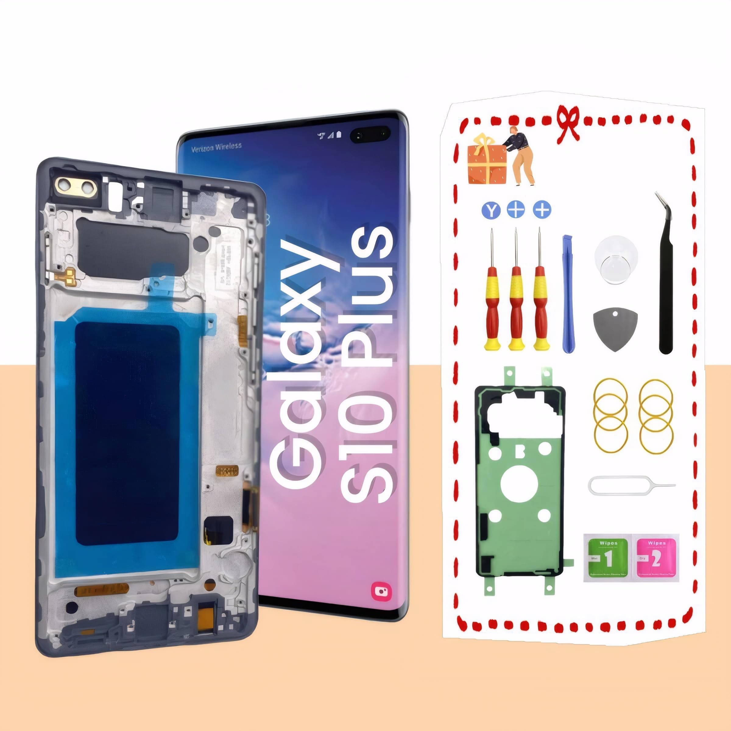 for Samsung Galaxy S10 Plus LCD Display Screen Assembly Replacement for Samsung Galaxy S10Plus LCD Touch Digitizer Screen with Frame S10+ 6.4" G975U G975FD G975A without fingerprint Black