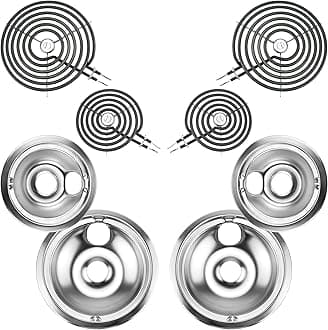 Electric Stove Burner Drip Pans WB31T10010(6") WB31T10011(8")+Electric Stove Burner Replacement WB30M1(6") and WB30M2(8") Compatible for G-E Hot-point Ken-more Electric Range by MIFLUS