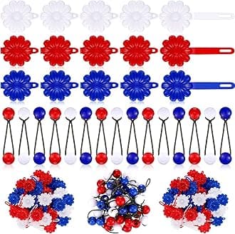 72 Pcs Hair Accessories Set with Balls, Bows, Flower Ties, and Plastic Clips for Girls, Baby, and Toddler (Red, White, Blue)