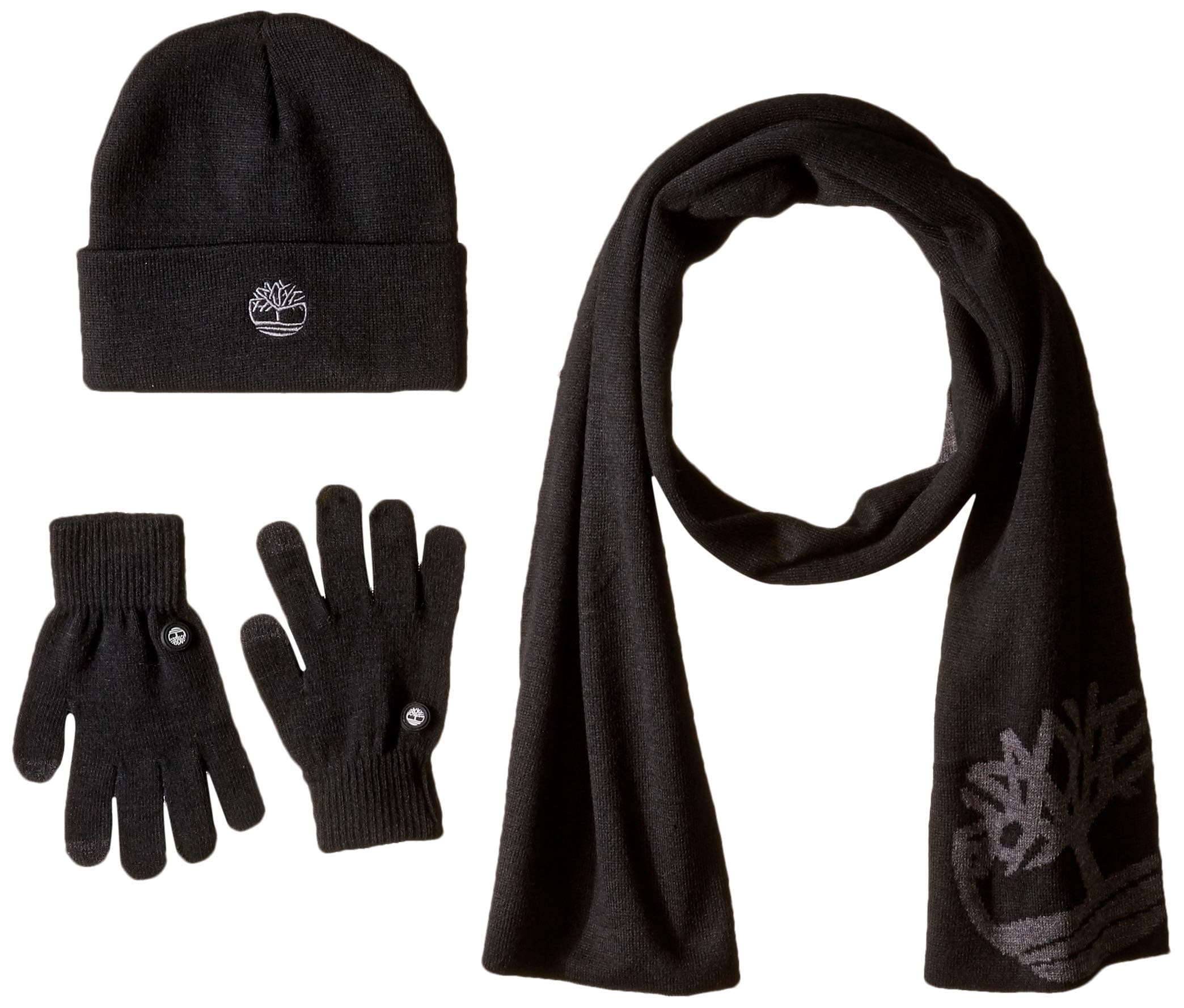 womens Double Layer Scarf, Cuffed Beanie & Magic Glove Gift Set Beanie Hat