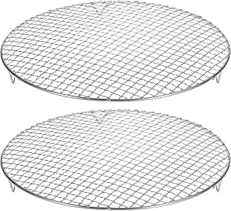 HARFINGTON 2pcs Round Cooking Rack 13.8-inch 201 Stainless Steel Cross Wire Barbecue Grill Net with 20mm Legs for Cooking Baking Steaming BBQ