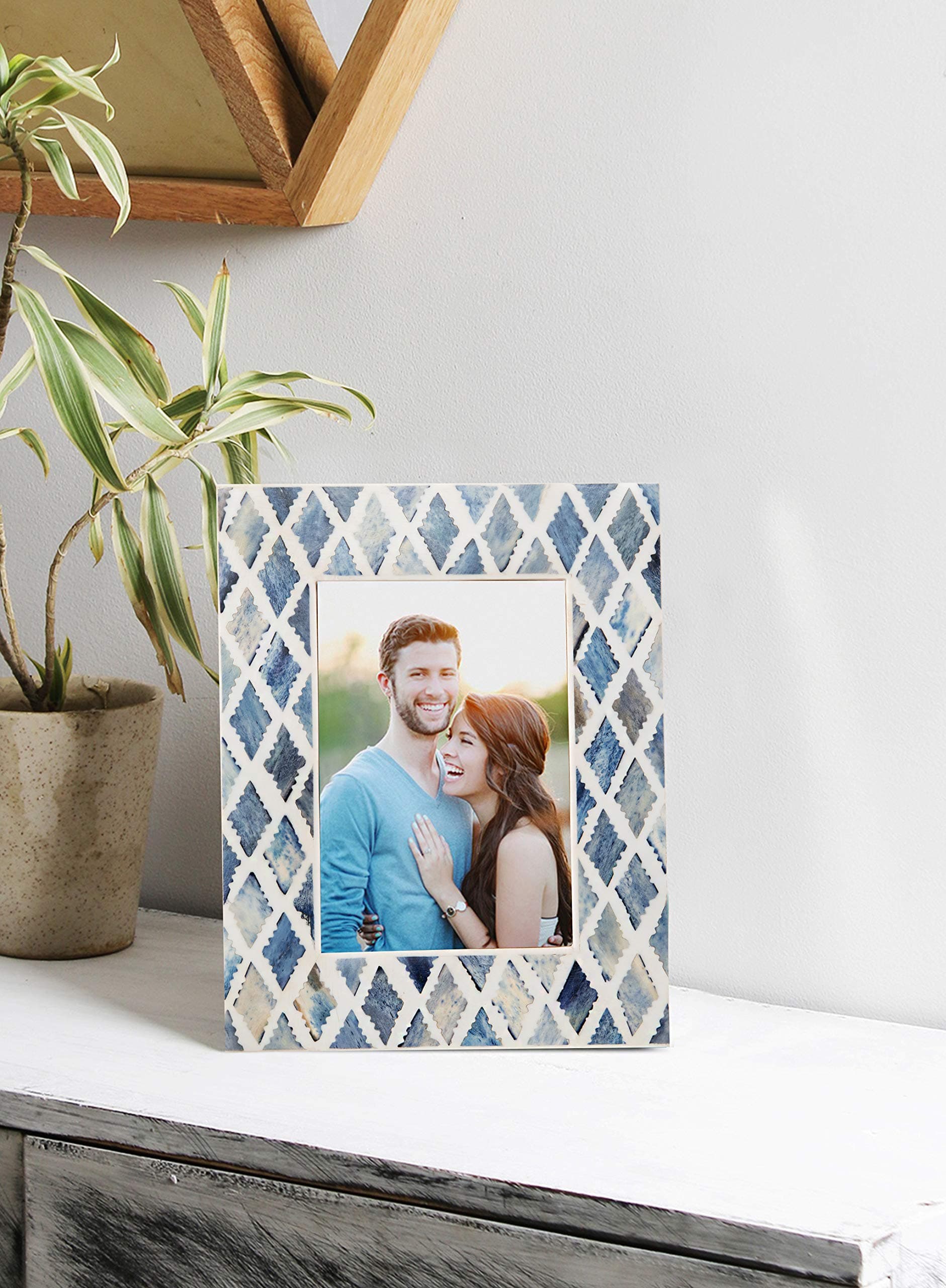 INSTOOK Horn Photo Frame for Table in Horn & Multi Coloured Wood Inlay. | Table Top Handmade Photo Frame