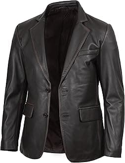 fjackets Leather Blazer for Men - Black & Brown Real Lambskin Casual Men's Leather Jacket Coats