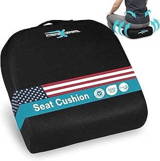 Xtreme Comforts Large Seat Cushion with Carry Handle and Anti Slip Bottom Gives Relief from Back Pain
