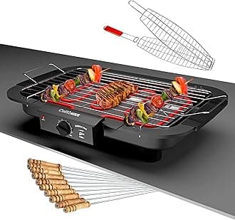 2000W Electric Barbecue Grill, Smokeless Portable Indoor Outdoor BBQ Grill with Adjustable Temperature Control and Removable Water Drip Tray (Fish Grill Net)