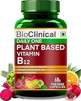 BioClinical Plant Based Vitamin B12 Supplement for Men & Women -2 Months- Organic Vit B 12 - Nature made Ayurvedic Rasayana & Green Food -For Stress In Life,Nerve & Brain Health -60 vegan capsules