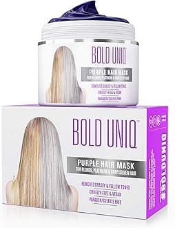 Purple Hair Mask For Blonde, Platinum & Silver Hair - Banish Yellow Hues: Blue Masque to Reduce Brassiness & Condition Dry Damaged Hair - Sulfate Free Toner - 7.27 Fl. Oz / 215 ml