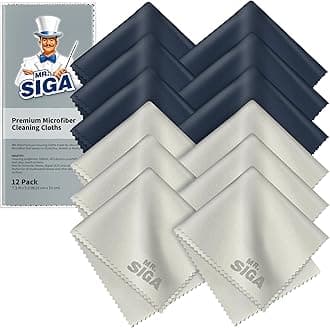MR.SIGA Premium Microfiber Cleaning Cloths for Lens, Eyeglasses, Screens, Tablets, Glasses, 12 Pack, 6 x 7 inches (15 x 18 cm), Navy/Gray