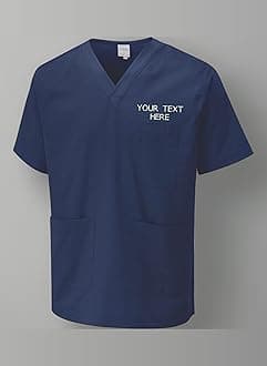 Personalised Embroidered Your Text Scrubs Tunic Health Care Hospital Medical Uniform Women Men Nurse Uniform Workwear Doctor Nurse Dress V Neck Line Regular Fit Top