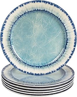 Melamine Salad Plates Set of 6, 11 inch Serving Dishes for Indoor and Outdoor Use, Dishwasher Safe, Lightweight Unbreakable, BPA Free, Light Blue