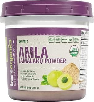 BareOrganics Amla Powder | Indian Gooseberry | Organic, Vegan, Non-GMO, Gluten-Free, BPA-Free, 8oz