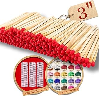 100 Count - 3" Long Red Color Matches | Three Inch Coloful Loose Wooden Safety Match Sticks for Candle Display | Refill Decorative Jar Holder Bottle | Striker Included
