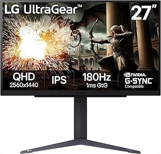 27GS75Q-B 27-inch Ultragear QHD (2560x1440) Gaming Monitor, 180Hz (O/C 200Hz), 1ms, IPS, NVIDIA G-SYNC Compatible, AMD FreeSync, HDR10, Tilt/Height/Pivot Stand, HDMI, DisplayPort, Black