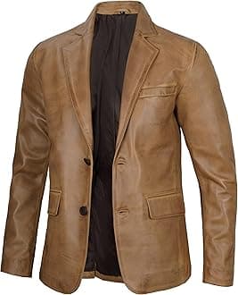 fjackets Leather Blazer for Men - Black & Brown Real Lambskin Casual Men's Leather Jacket Coats