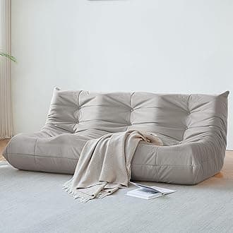 Fireside 3 Seater Couch, Modern Suede Fabric Bean Bag Chair, Premium Microfiber Sofas Couch, Corner Floor Sofa, Lazy Chairs Sofa for Living Room/Bedroom/Salon/Office. Light Gray