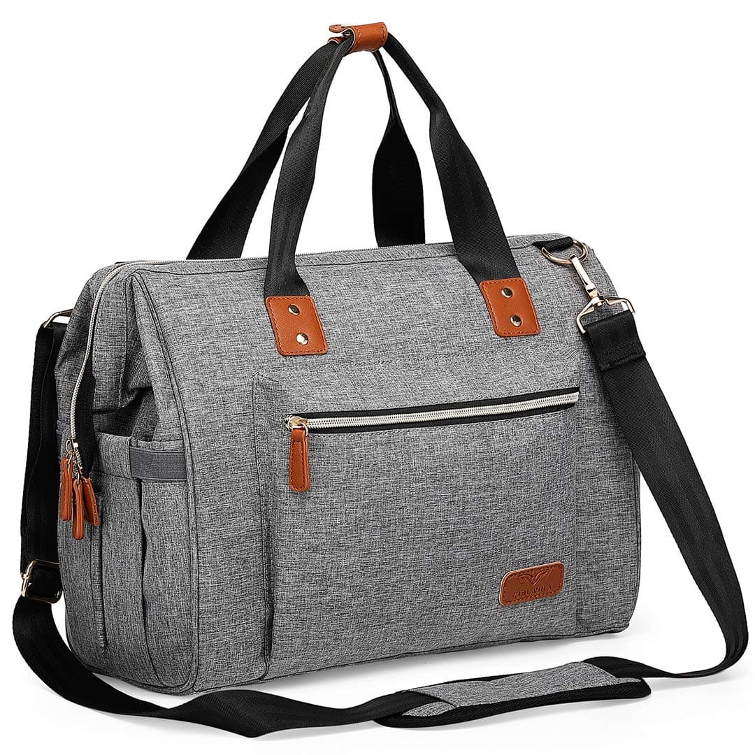 Changing Bag, Welavila Large Baby Nappy Diaper Bags Multi-Function Hospital Maternity Bag with Changing Mat and Insulated Pocket for Mom & Dad, Light Grey