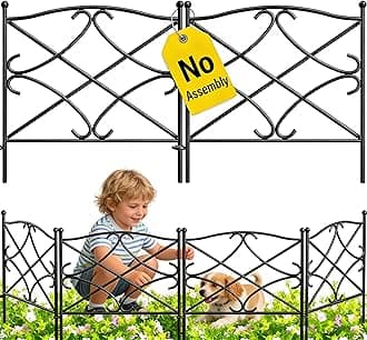 5 Panels 32in(H)×10ft(L) Decorative Garden Fences and Borders for Dogs Rustproof Metal No Dig Fence Panels Garden Edging Border for Animal Barrier Flower Beds Yard Patio
