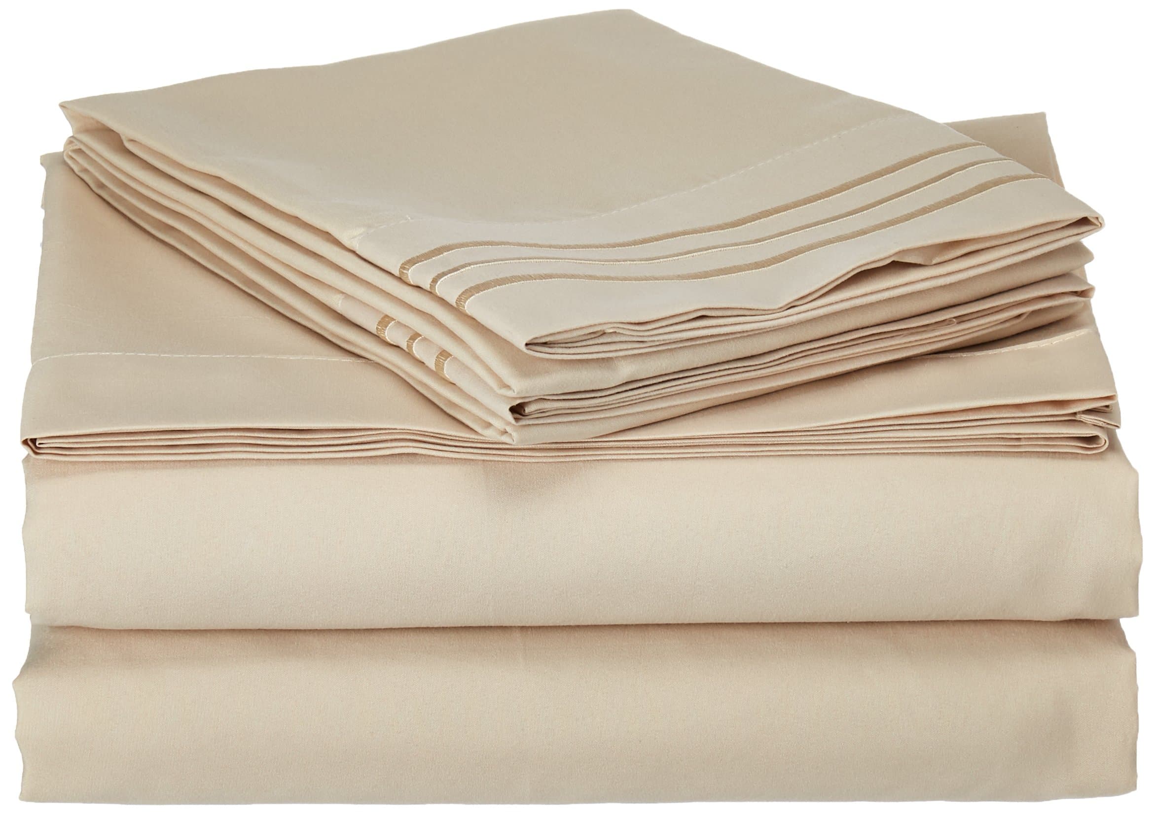 Supreme 1800 Series 4pc Bed Sheet Set Egyptian Quality Deep Pocket - Queen, Beige