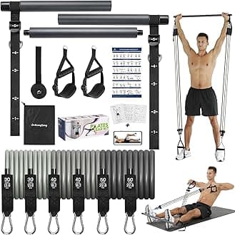 Resistance Band Set Men with Handle & At home Pilates Bar Workout Equipment, 6 Exercise Bands 20-240Lbs/30-240LBS/50-360LBS Optional & Door Anchor For Home Gym Fitness Equipment