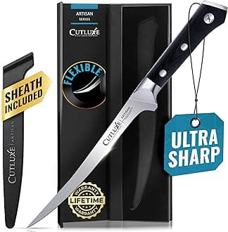Cutluxe Fillet Knife for Fish & Meat – 7" Razor Sharp Boning Knife – Flexible High Carbon German Steel, Full Tang Ergonomic Handle Design, Grilling Gifts for Men – Artisan Series