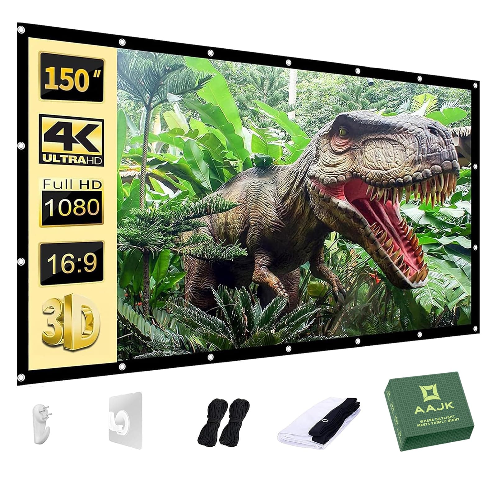 Outdoor Projector Screen 150 inch, Washable Projector Screen 16:9 Foldable Anti-Crease Portable Projector Movies Screen for Home Theater Outdoor Indoor Support Double Sided Projection