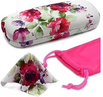 Floral Hard Shell Eyeglass Case for women Medium Sunglasses case with Cleaning Cloth by Rachel Rowberry (AS126 Cranberry Rose)