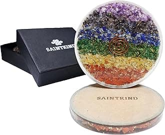 Chakra Orgonite Coaster - 9cm Wooden Base Non Slip with 7 Crystals