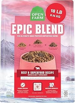 Epic Blend High Protein Dry Dog Food, Probiotic Coated & Bone Broth Infused Kibble with Air Dried Meat & Organs, Minimally Processed & Nutrient Dense, Beef & Superfood Recipe, 18lb Bag