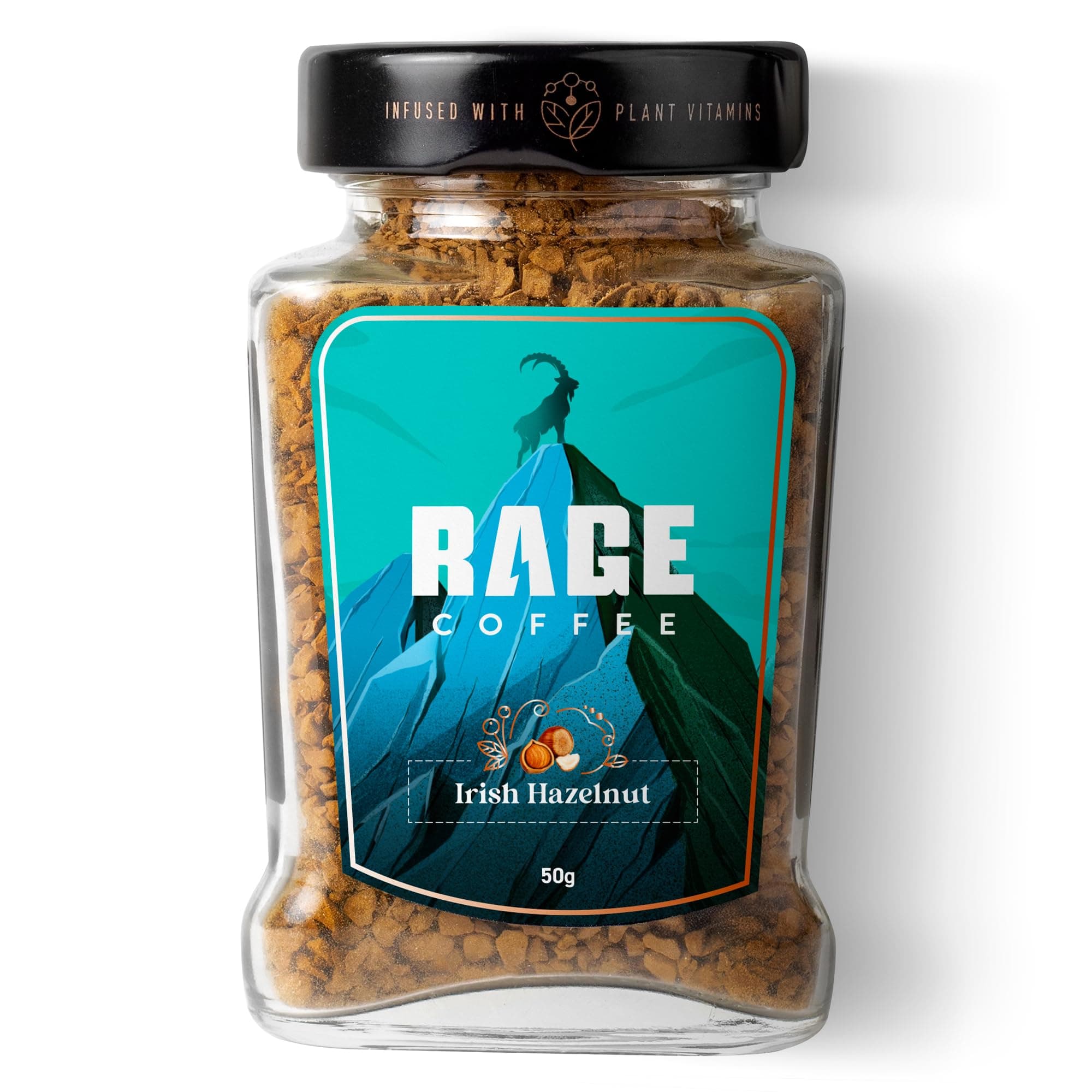 RAGE COFFEE Irish Hazelnut - Flavored Instant Coffee Powder for both Hot & Cold Coffee, 100% Single Origin Arabica Coffee Beans Powder (IRISH HAZELNUT, 50g)