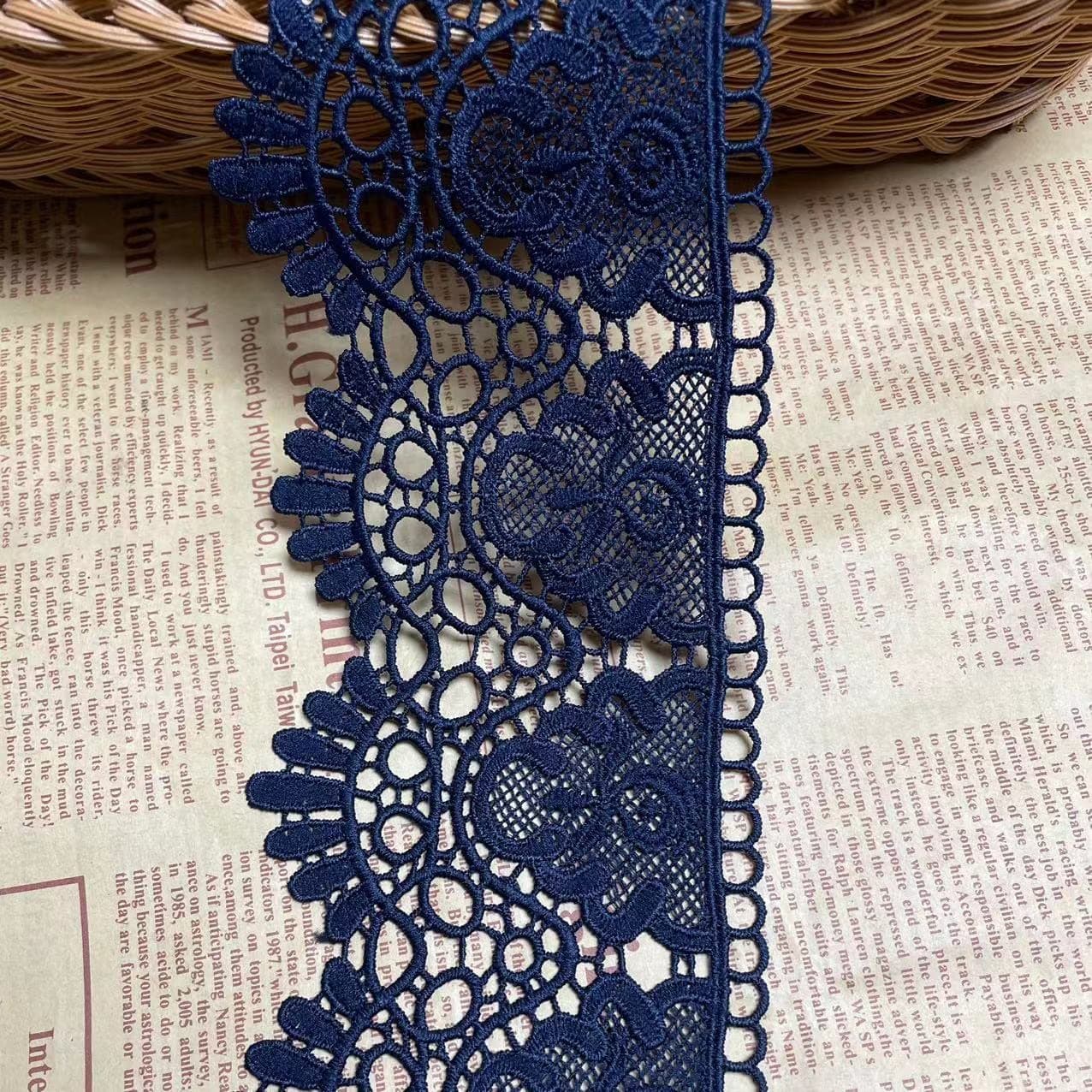 9CM Width Europe Crown Pattern Inelastic Embroidery Lace Trim,Curtain Tablecloth Slipcover Bridal DIY Clothing/Accessories.(2 Yards in one Package) (Navy Blue)