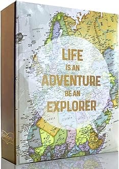 Holoary Photo Albums 4x6 100 Photos, Small Size 1 Picture Per Page, 100 Pockets 4"x6", Printed Book Cover Old Map Adventure Travel Vacation