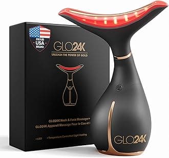 GLO24K Red Light Face & Neck Beauty Device – 3-in-1 Facial Massager Tool with LED & Vibration for Skin Revitalization and Neck Firming