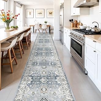 Washable 3x16 Long Entryway Runners: Vintage Soft Runner for Living Room Bedroom Non-Slip Stain Resistant Carpet for Entryway Kitchen Ultra Thin Bathroom Carpet for Laudry Dining Room(Grey,3x16)