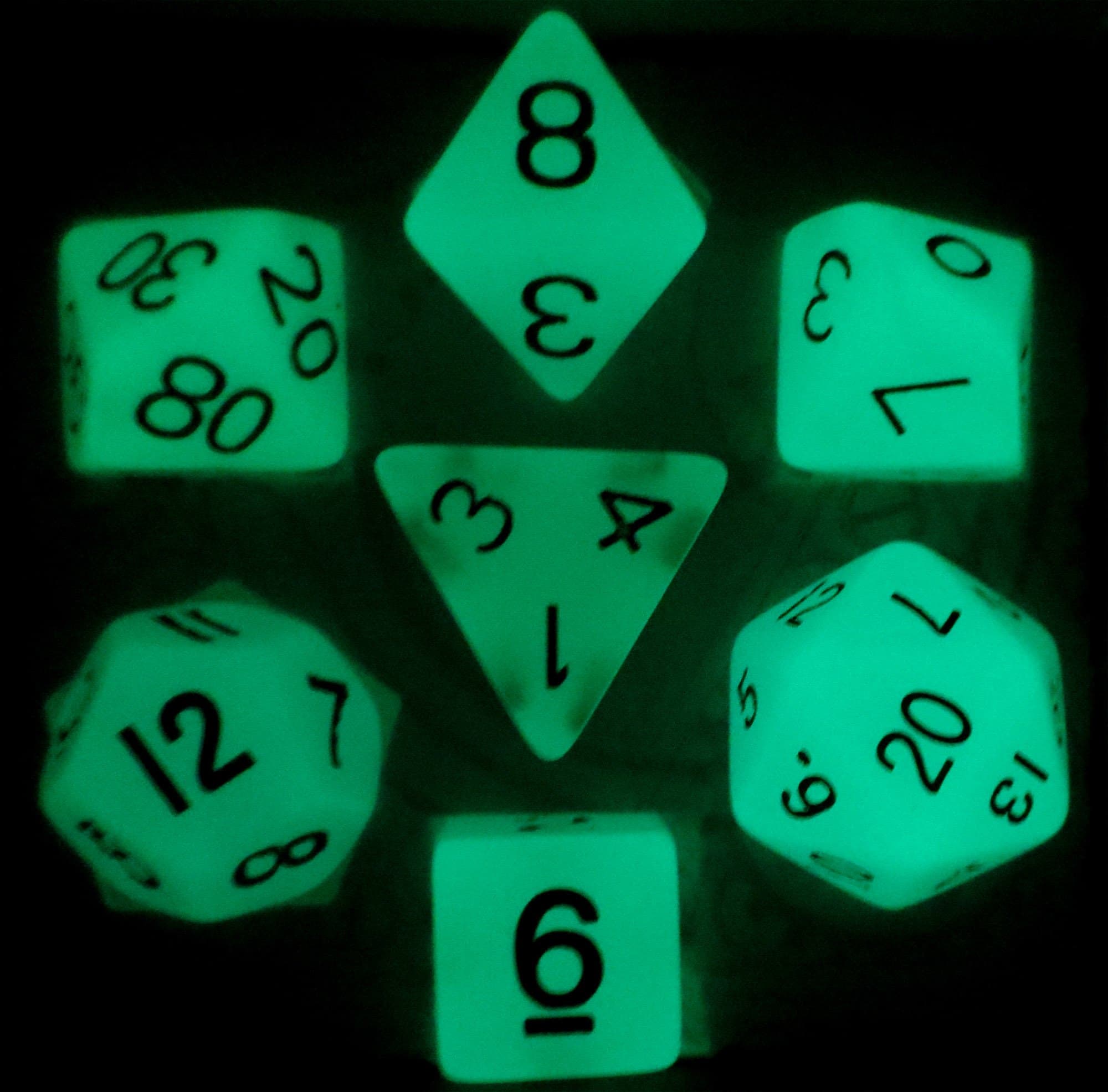 Blue Glow in the Dark Dice Set (7 Dice) for Dungeons & Dragons and other Role Playing Games